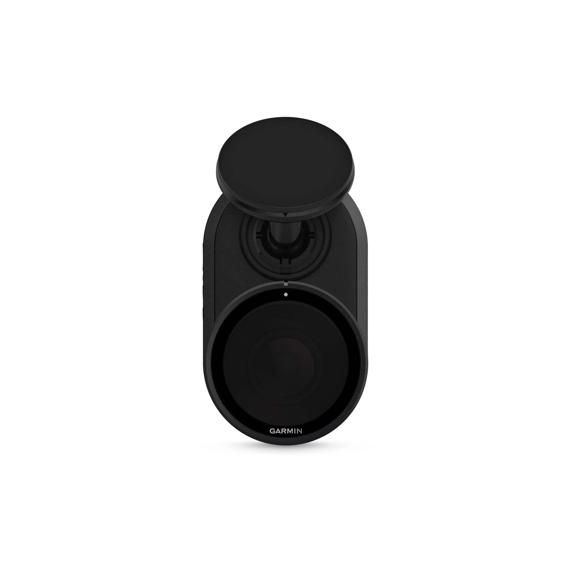 Back and lens of Garmin Catalyst 1080P HD remote camera with cable and mounting accessories