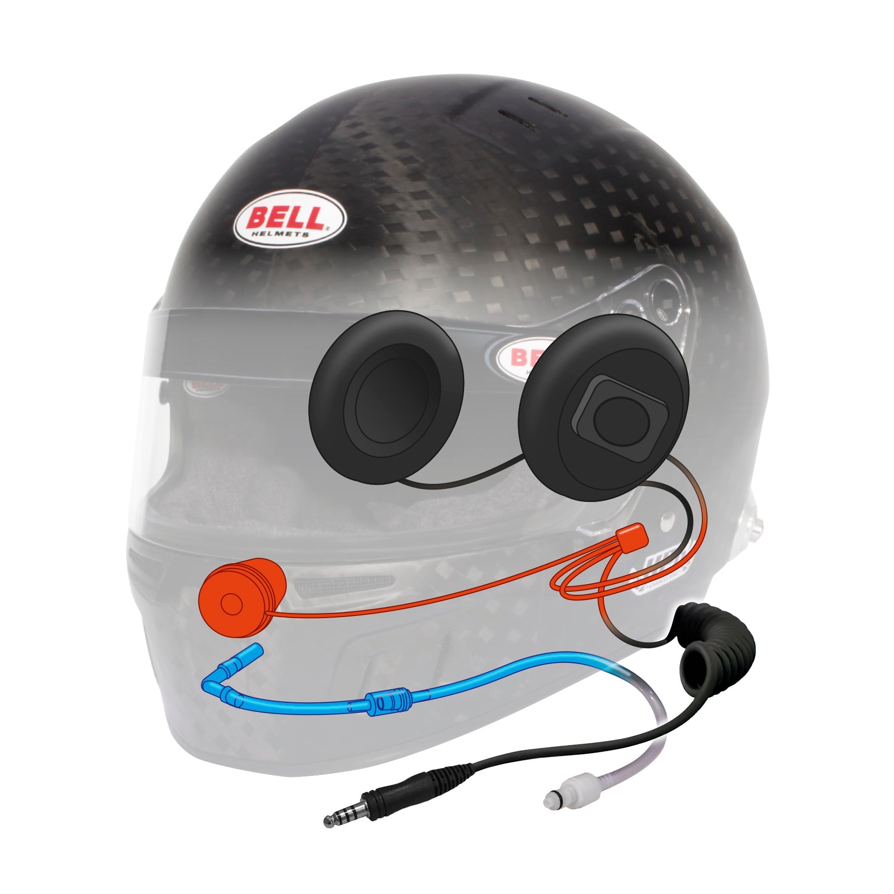 X-ray view of Bell HP6 RD 4C/EC Carbon Helmet showing built-in radio communication system and ear cup speakers