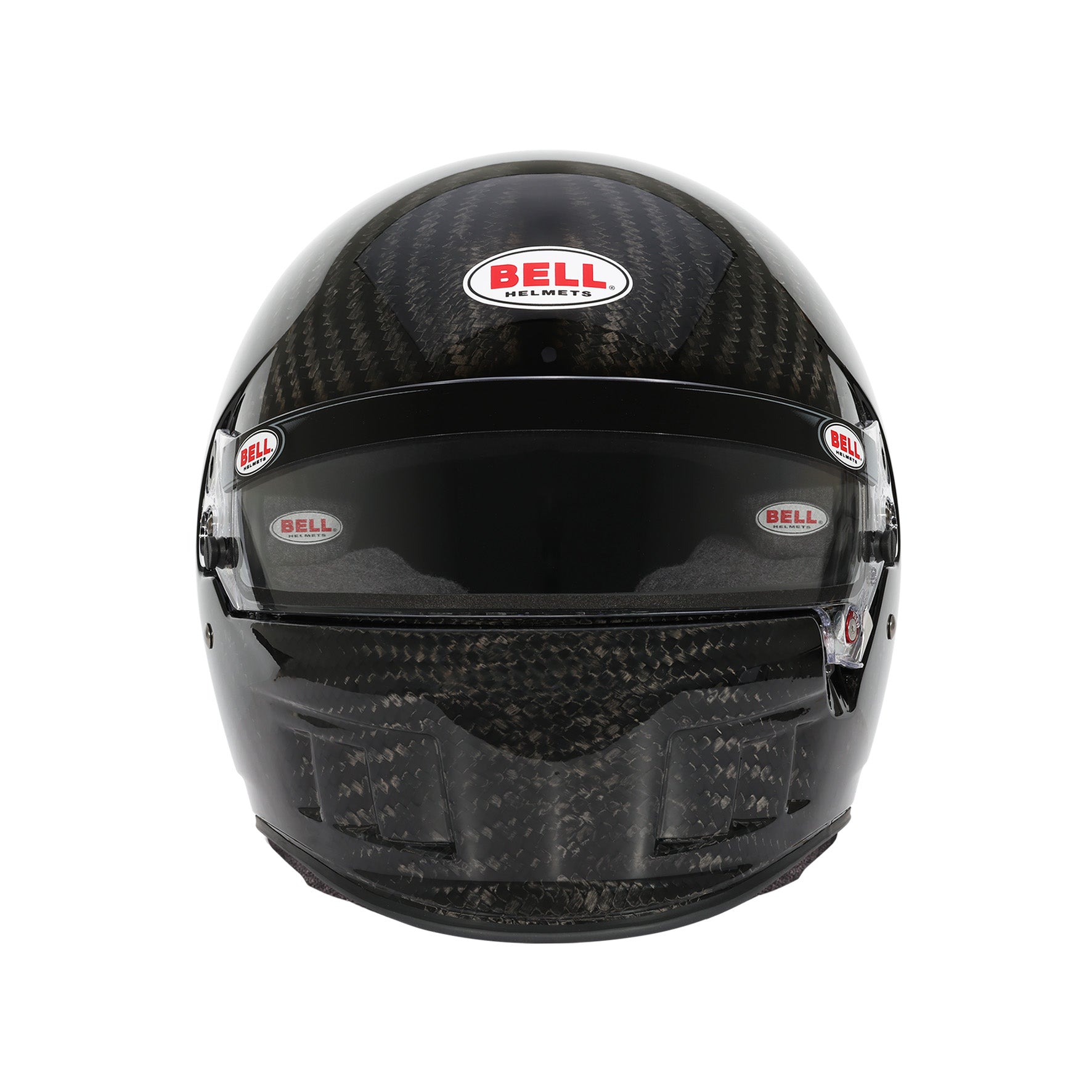 Front view of Bell XD7 Ultra Carbon racing helmet highlighting anti-fog visor and chin vents.