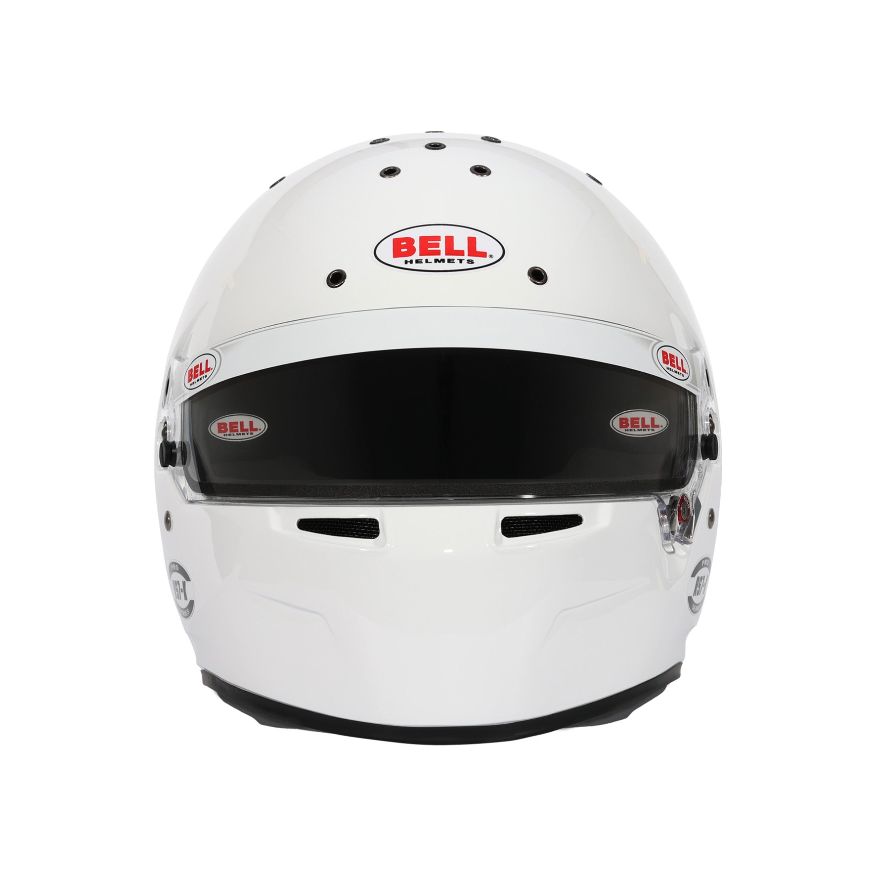 Front view of Bell RS7-K Pro Karting Helmet K2025 with wide DSAF visor and chin bar vent system