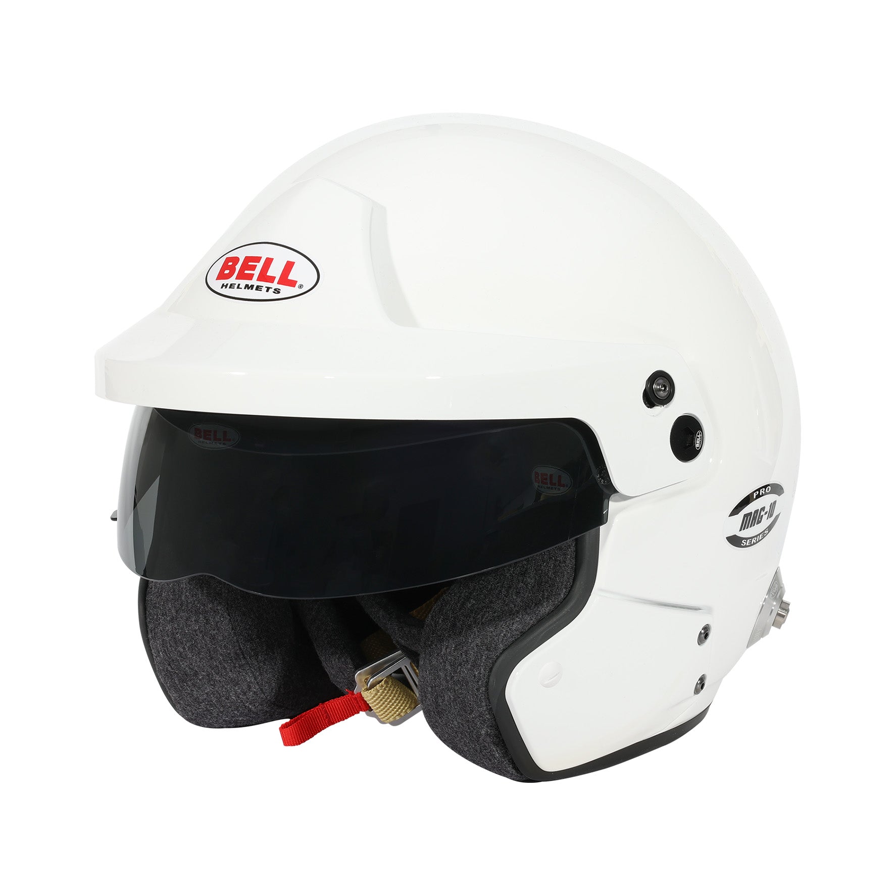 Bell Mag-10 Pro SA2025 open-face racing helmet with composite shell, integrated visor, and fire-resistant interior