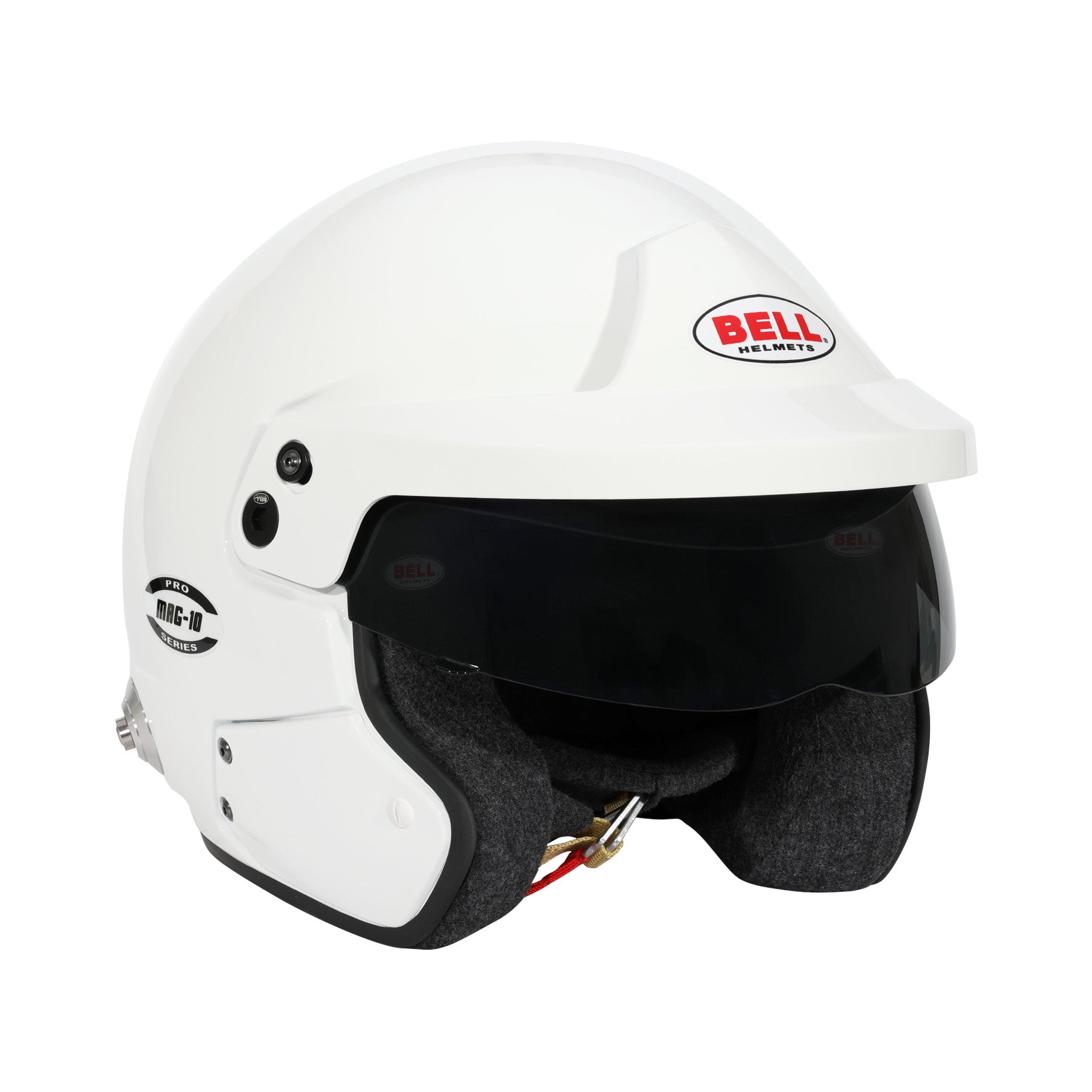 Front angled view of Bell Mag-10 Pro SA2025 open-face racing helmet with visor and shell shape