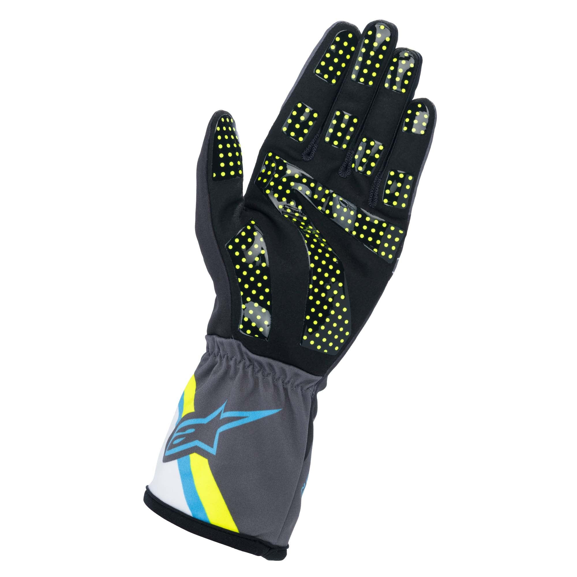 Alpinestars Tech-1 K Race v2 Karting Gloves - Graphic, Black/Cyan/Yellow Palm