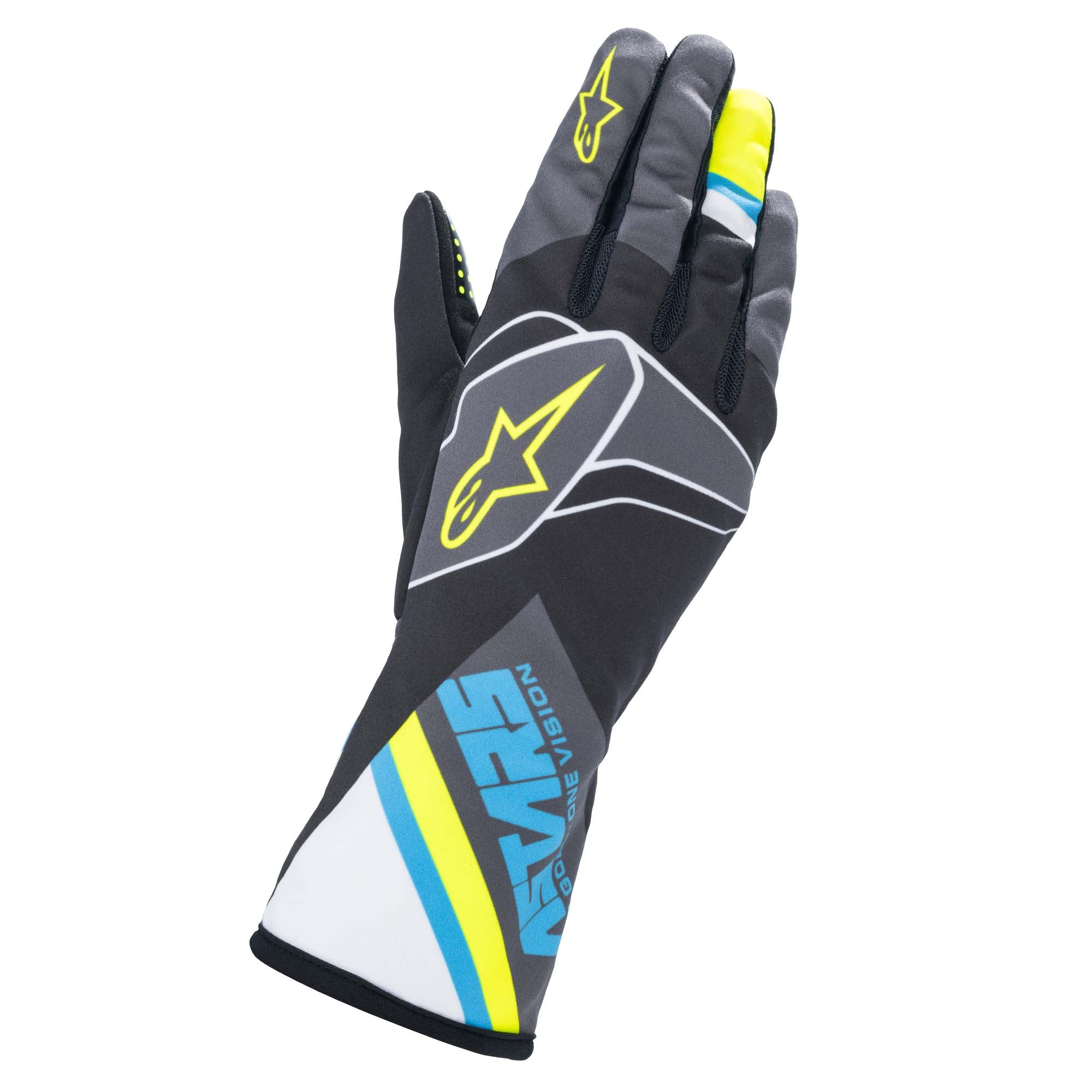 Alpinestars Tech-1 K Race v2 Karting Gloves - Graphic, Black/Cyan/Yellow