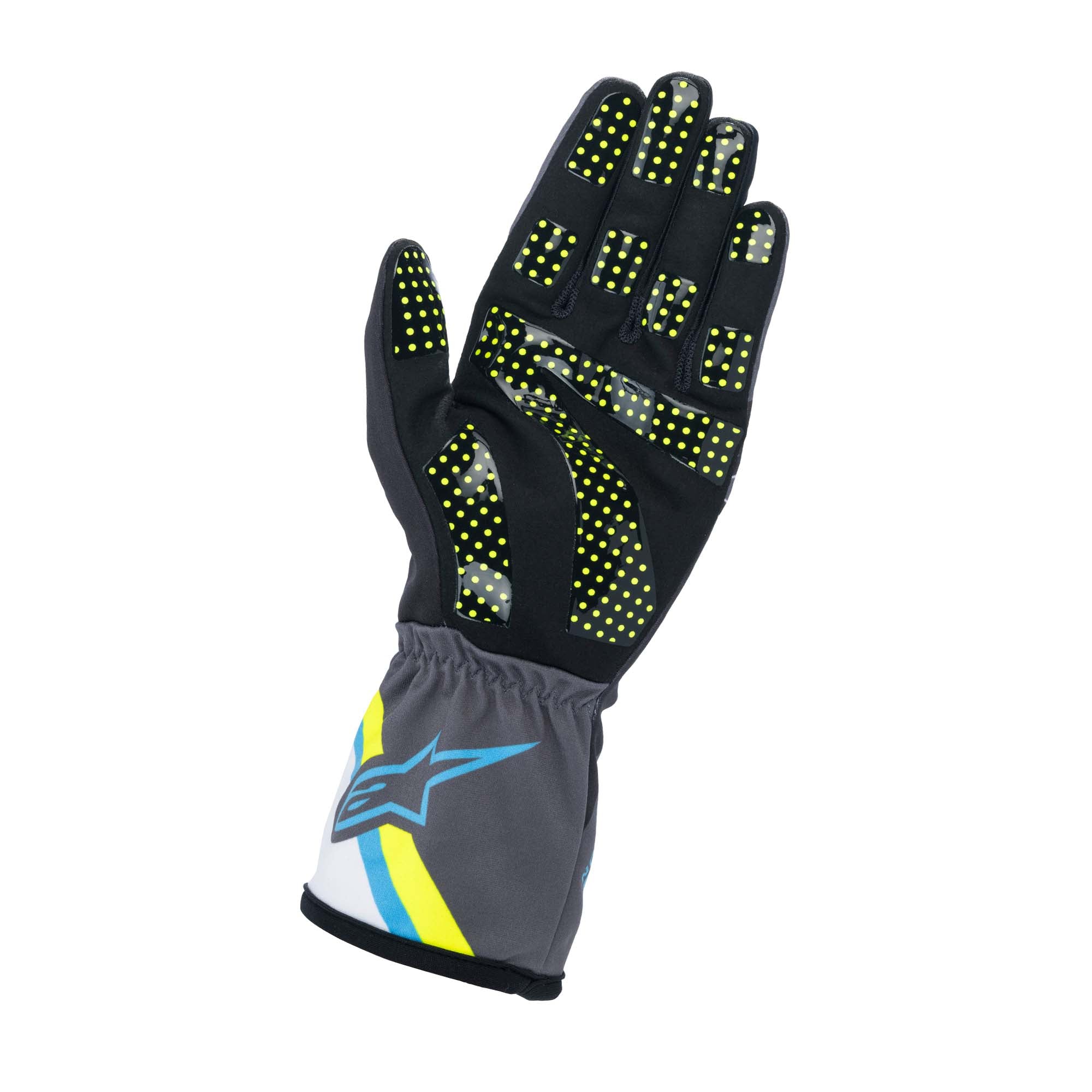 Alpinestars Tech-1 K Race S v2 Youth Karting Gloves - Graphic, Black/Cyan/Yellow Palm