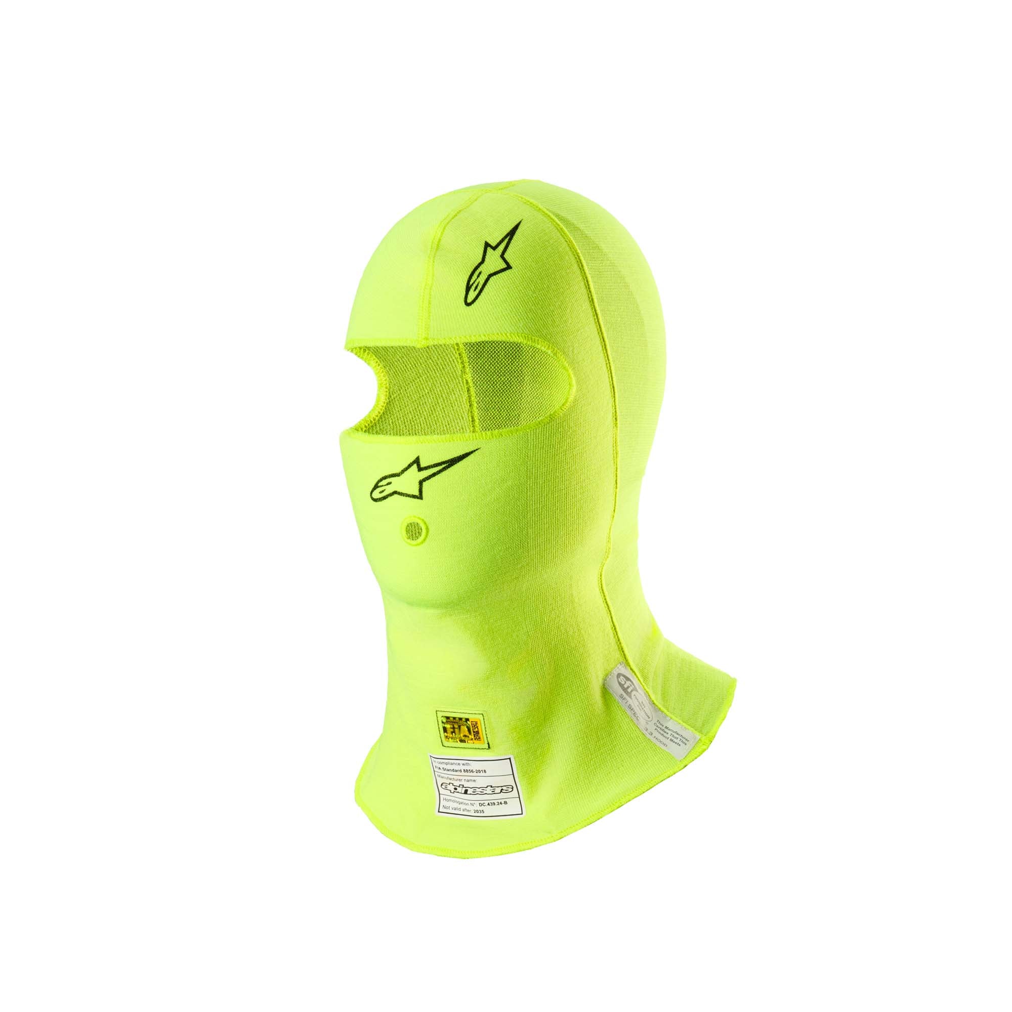 Alpinestars ZX Evo v3 racing balaclava in yellow with FIA 8856-2018 and SFI 3.3 certification
