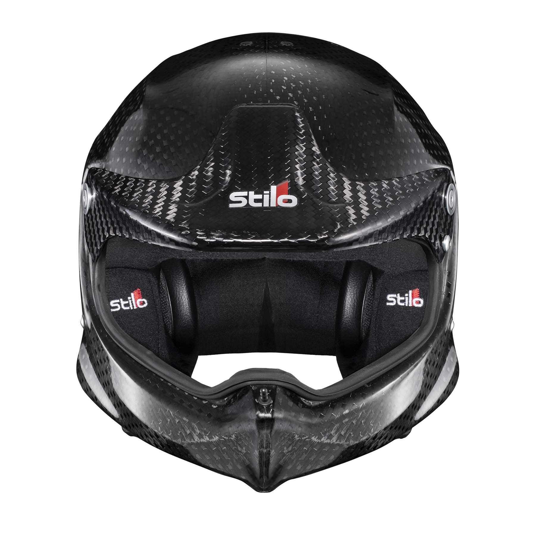 Front view of Stilo Venti WRX Raid Carbon Zero helmet with extra-wide eyeport and goggle-ready configuration.