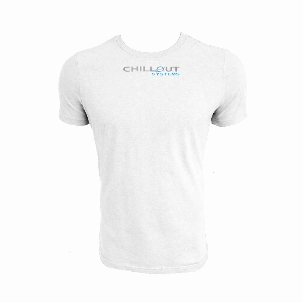 Chillout Systems Club Series Cooling Shirt in white with soft-stretch material and built-in cooling system compatibility.