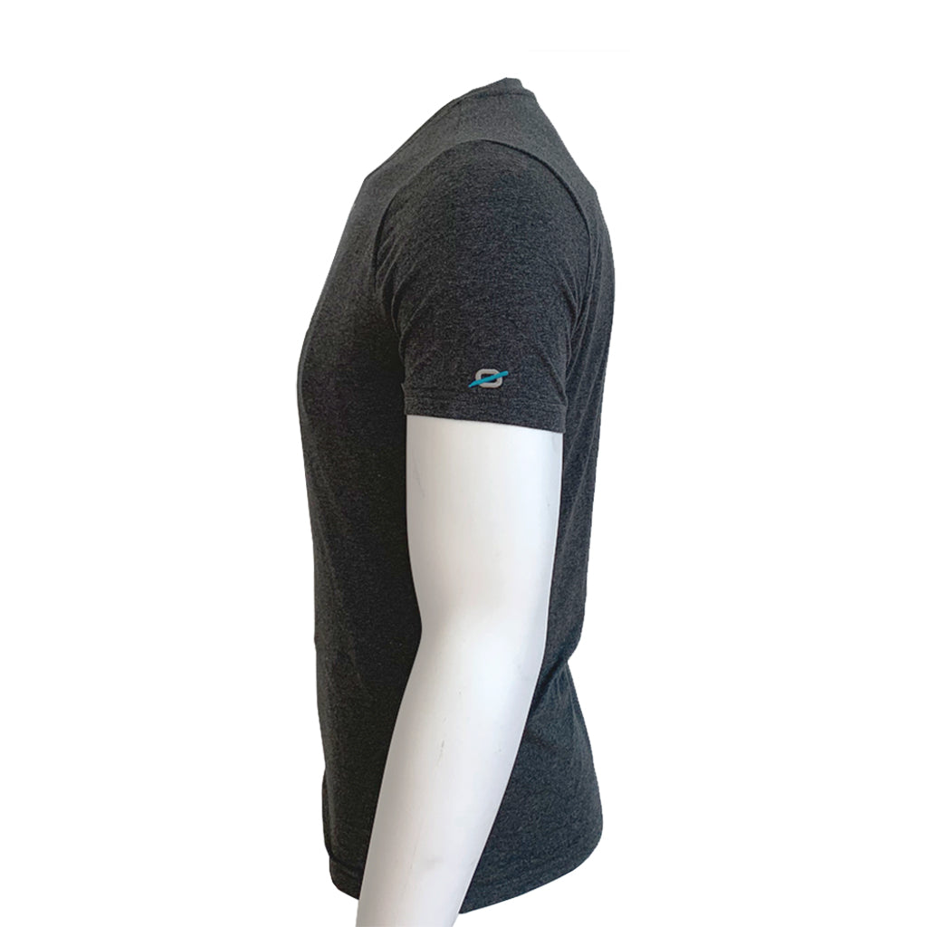Side view of Chillout Systems Club Series Cooling Shirt in black showing contour fit and discreet cooling vein layout.
