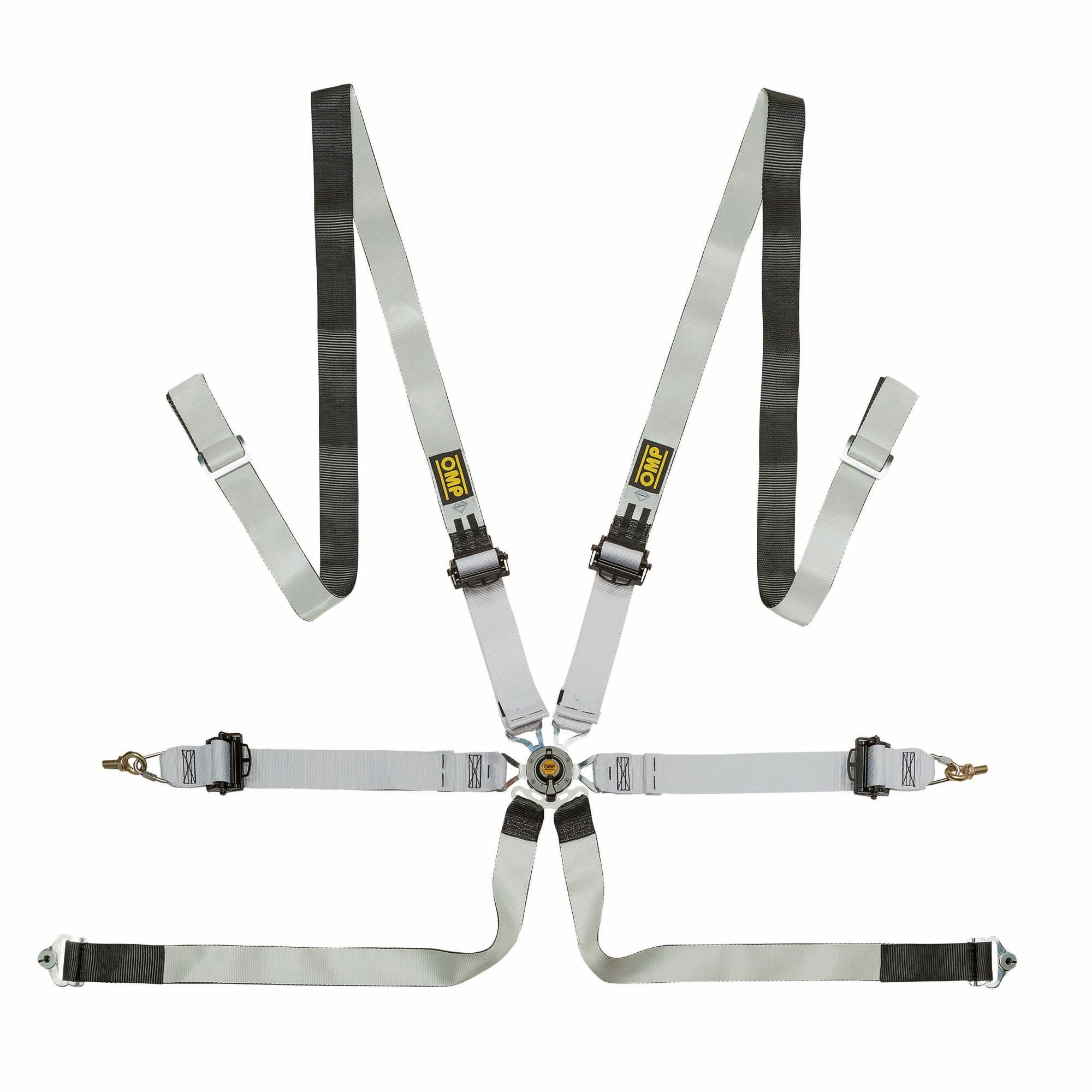 OMP One-D racing harness with pull-up adjusters and camlock buckle, magnesium-free hardware, FIA 8853-2016 approved