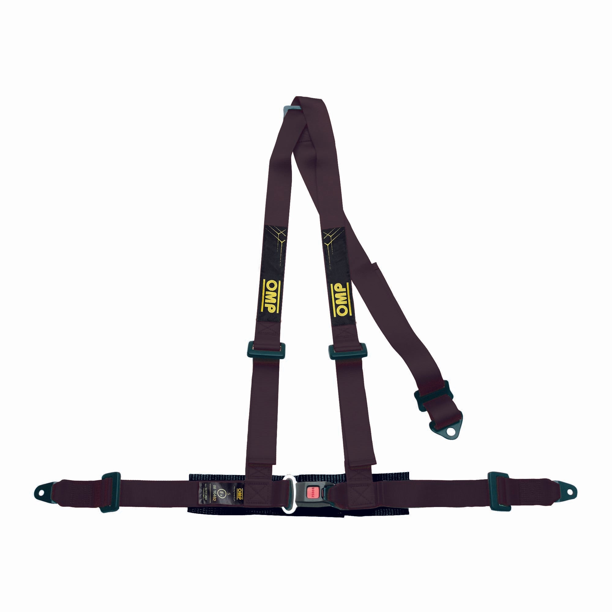 OMP Road 3 ECE 3-point street harness in black with push-button buckle, ECE R16 approved