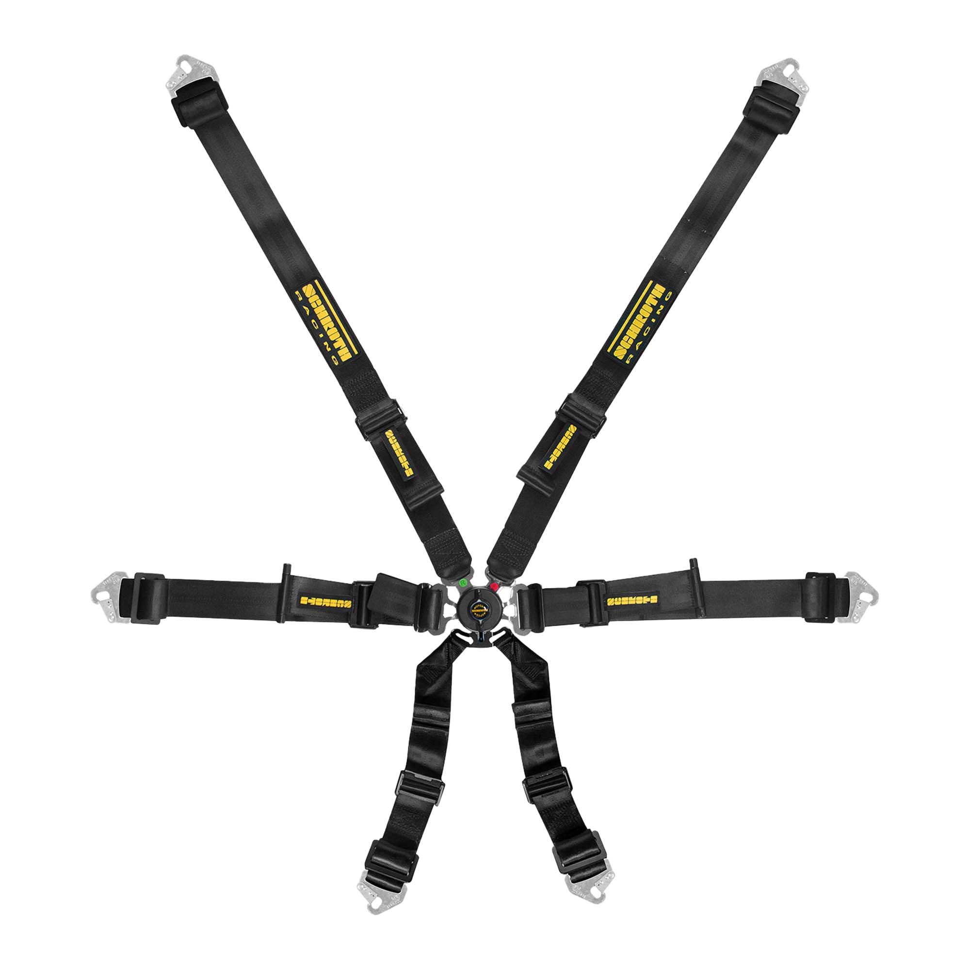 Schroth Flexi 2x2 racing harness in black with FIA 8853‑2016 approved 2″ shoulder and lap belts.