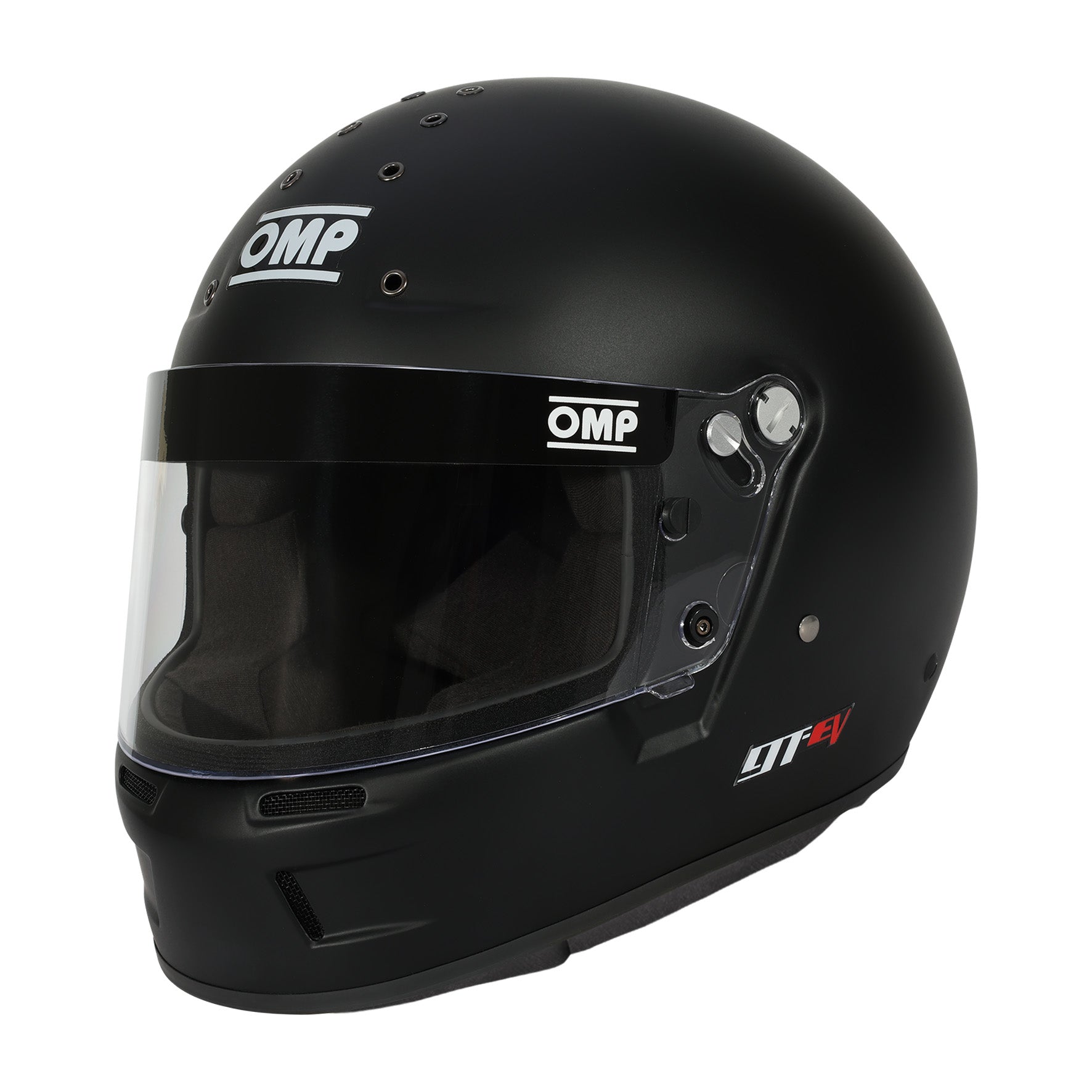 OMP GT-EV SA2025 racing helmet in flat-black finish
