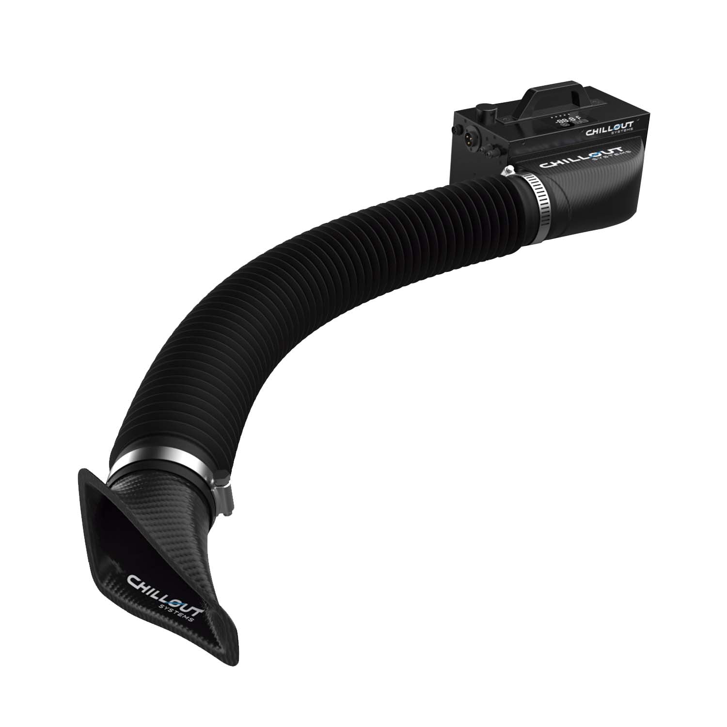 4-inch carbon fiber NACA duct connected to air hose and Quantum cooling system