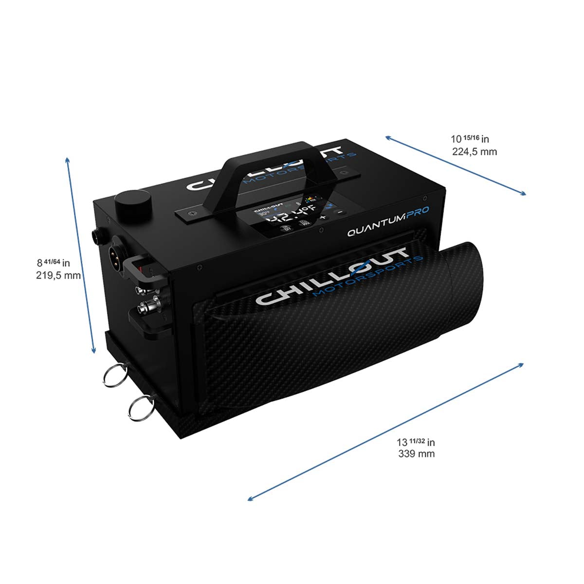 Installed Chillout Systems 3-inch ultra slimline carbon fiber plenum showing overall dimensions