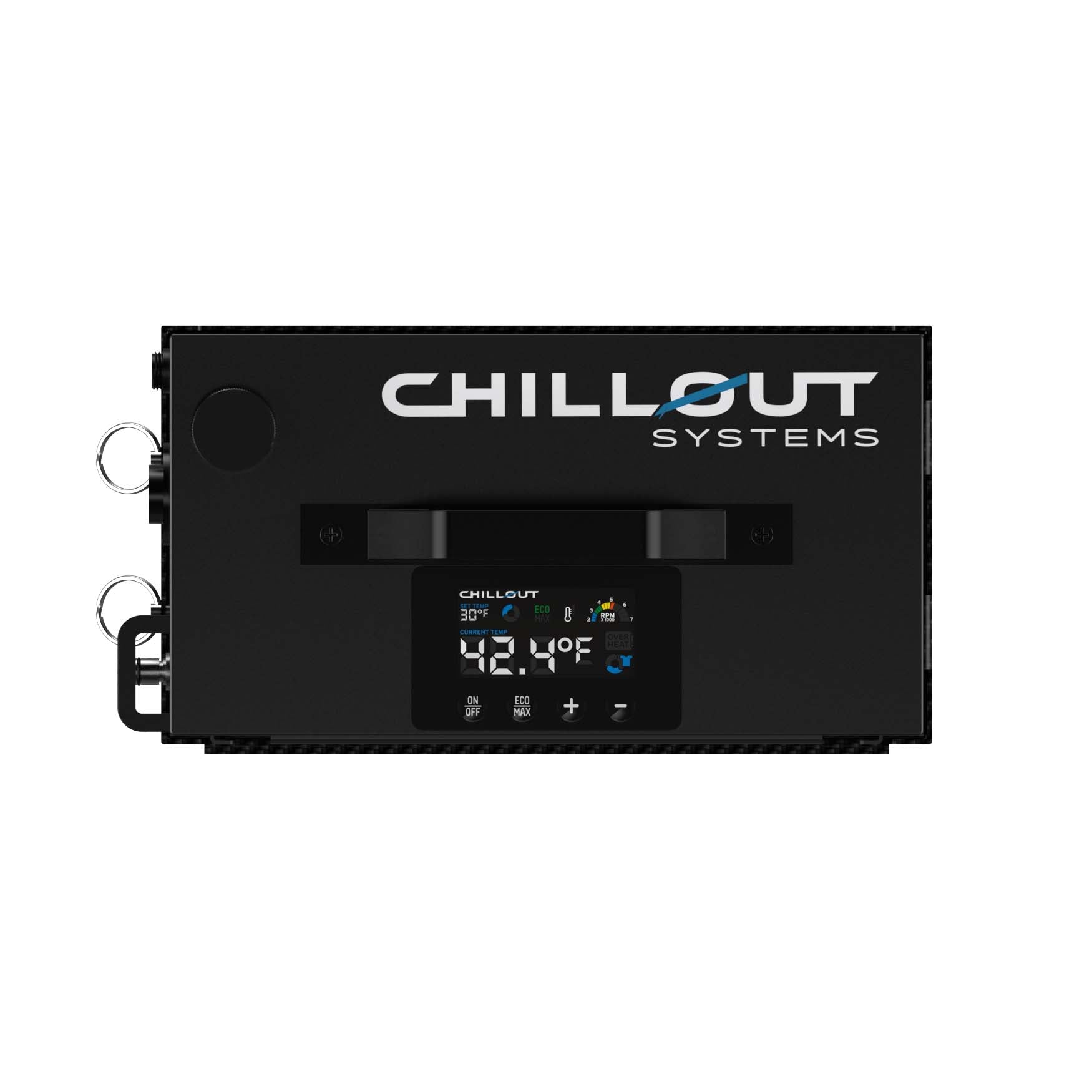 Quantum Pro Driver Cooling System iceless portable motorsport cooler with detail of lcd display