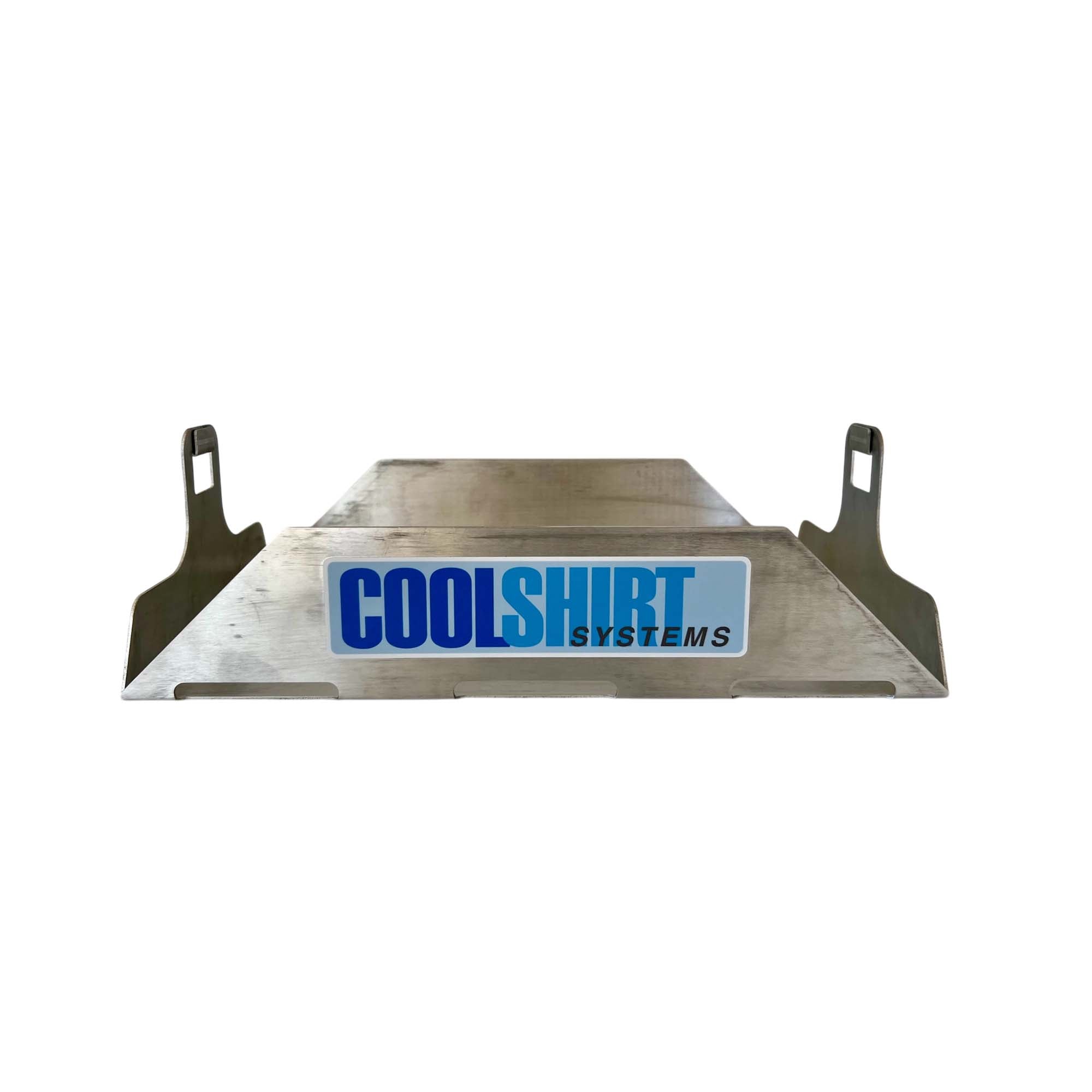 Coolshirt 7.5qt cooler mounting tray in naked aluminum finish, no straps included