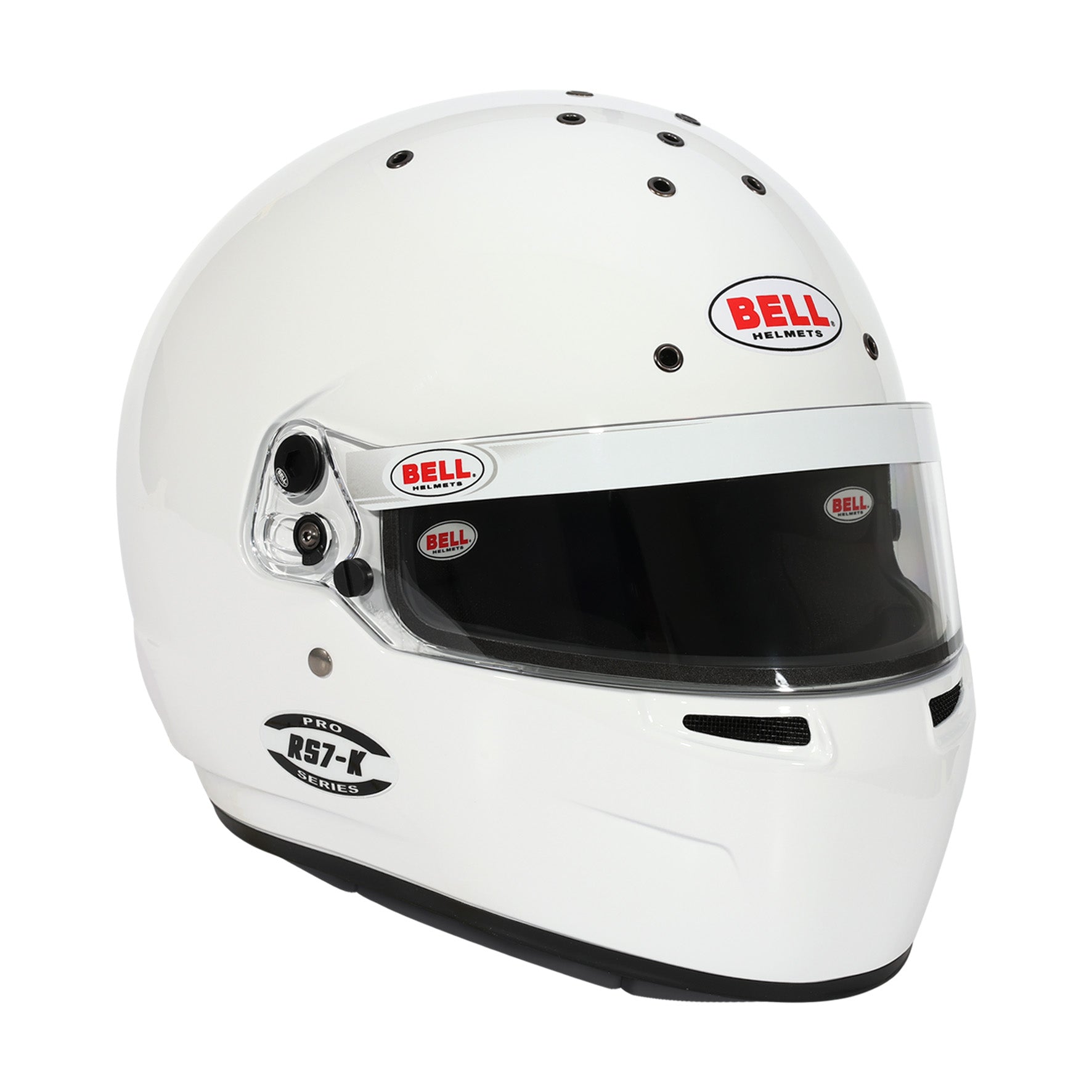 Right angle view of Bell RS7-K Pro Karting Helmet K2025 showing shell contour and ventilation placement