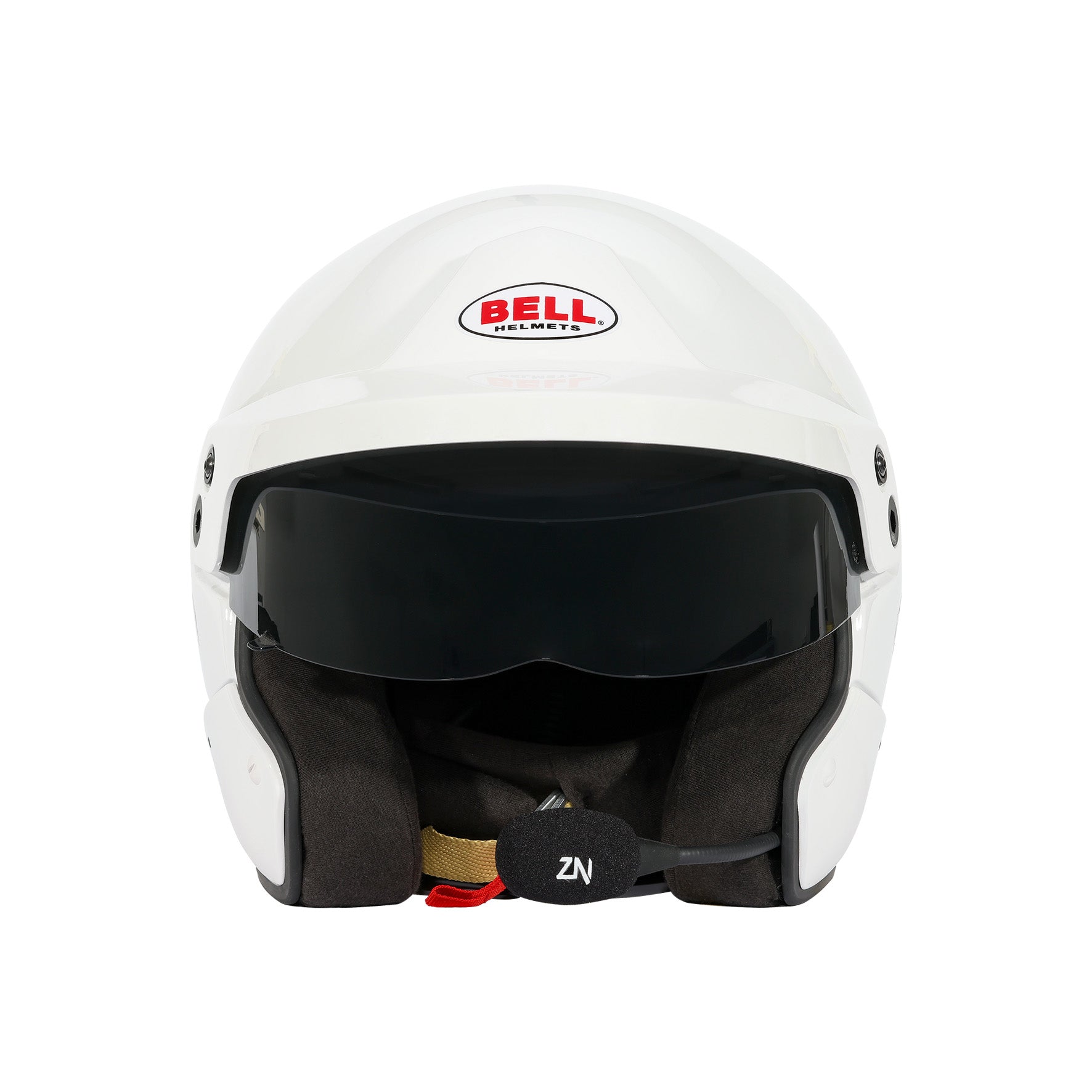Front view of Bell Mag-10 Pro SA2025 open-face racing helmet with integrated visor