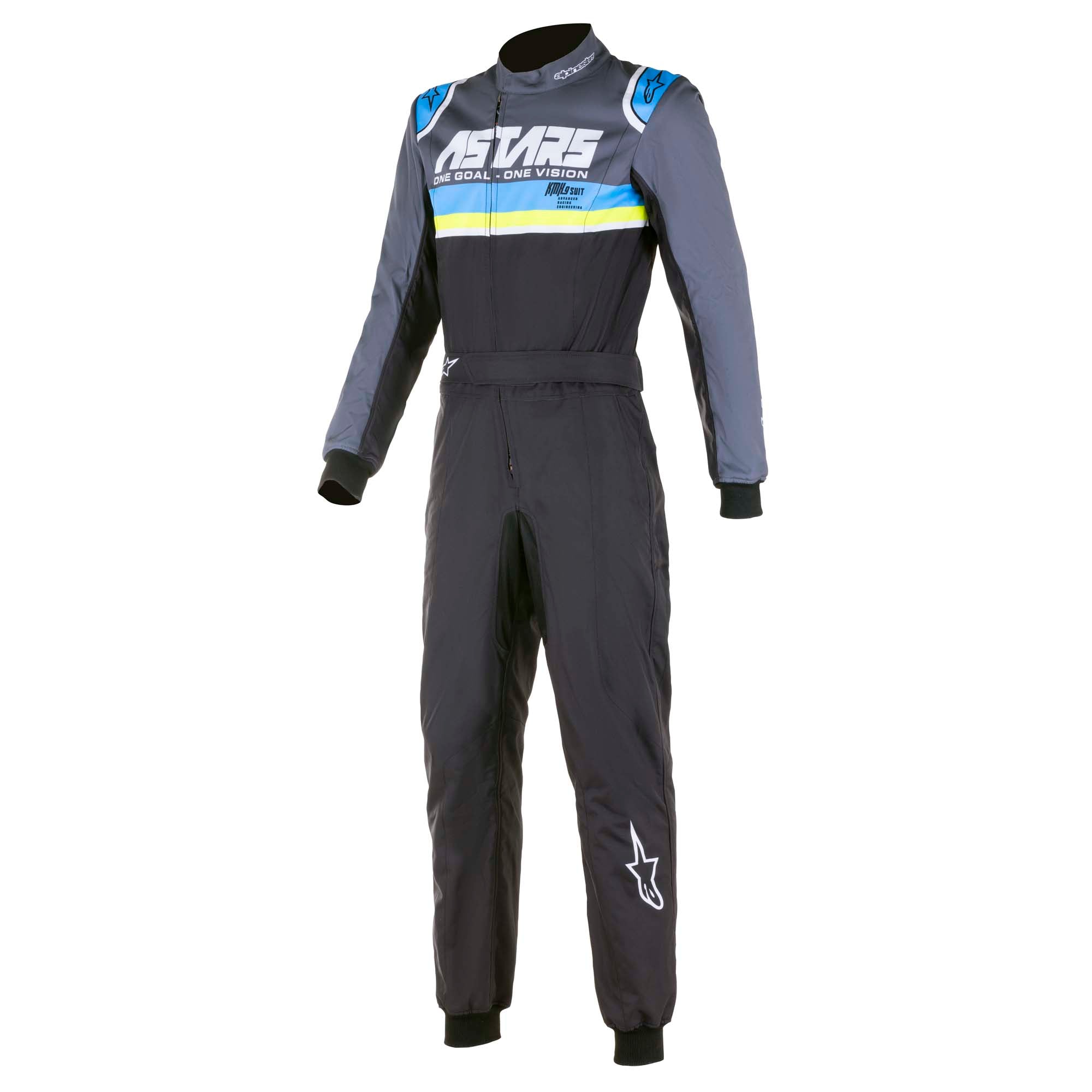 Alpinestars KMX-9 v2 Graph-4 Kart Racing Suit Black/Cyan/Yellow Front