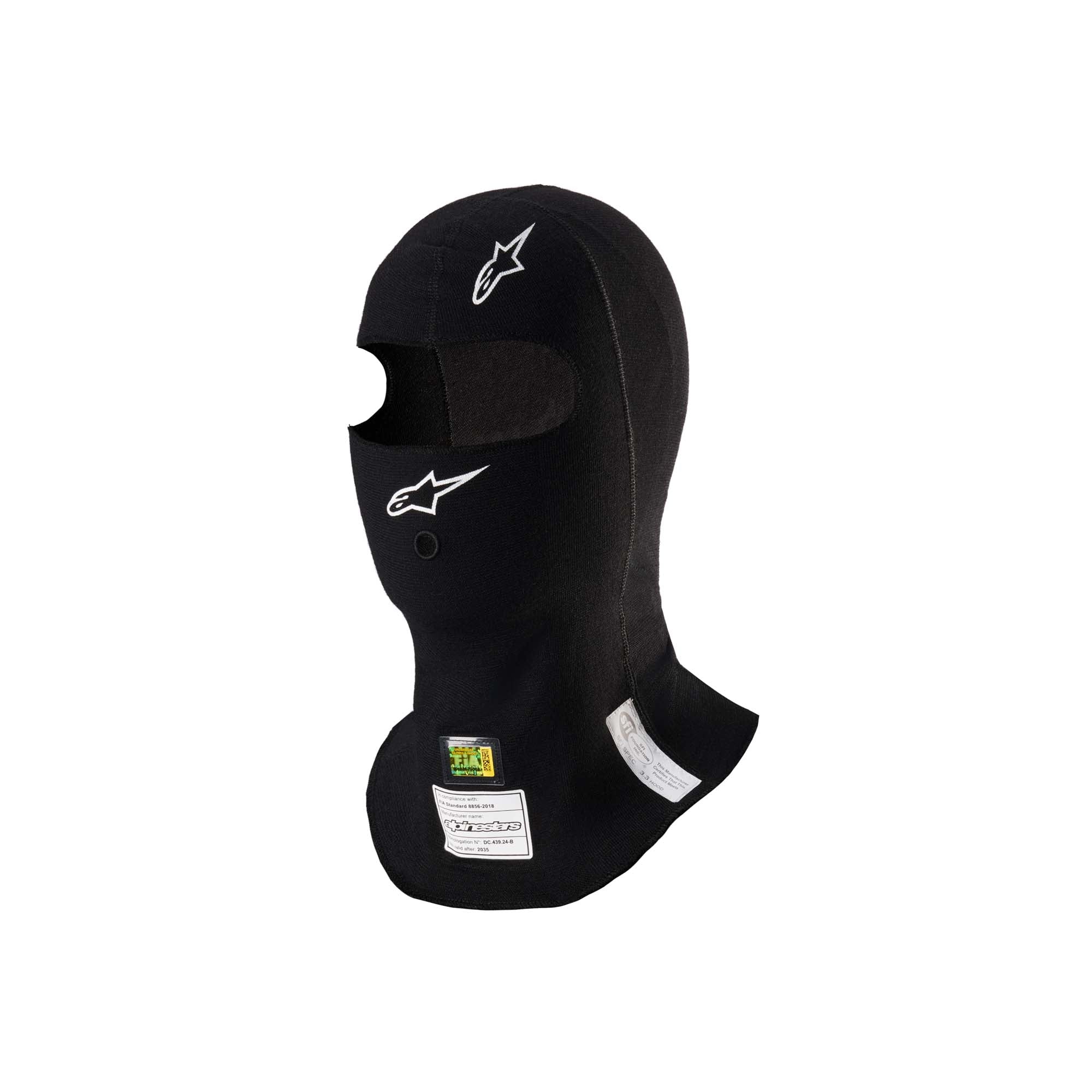 Alpinestars ZX Evo v3 racing balaclava in black with FIA 8856-2018 and SFI 3.3 certification