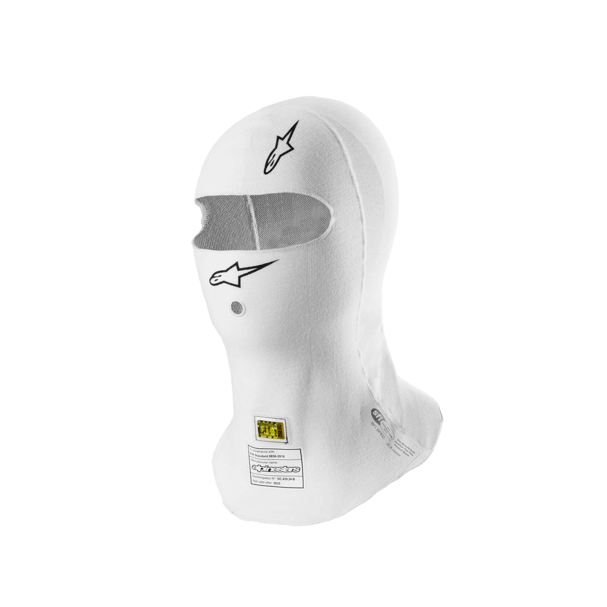 Alpinestars ZX Evo v3 racing balaclava in white with FIA 8856-2018 and SFI 3.3 certification