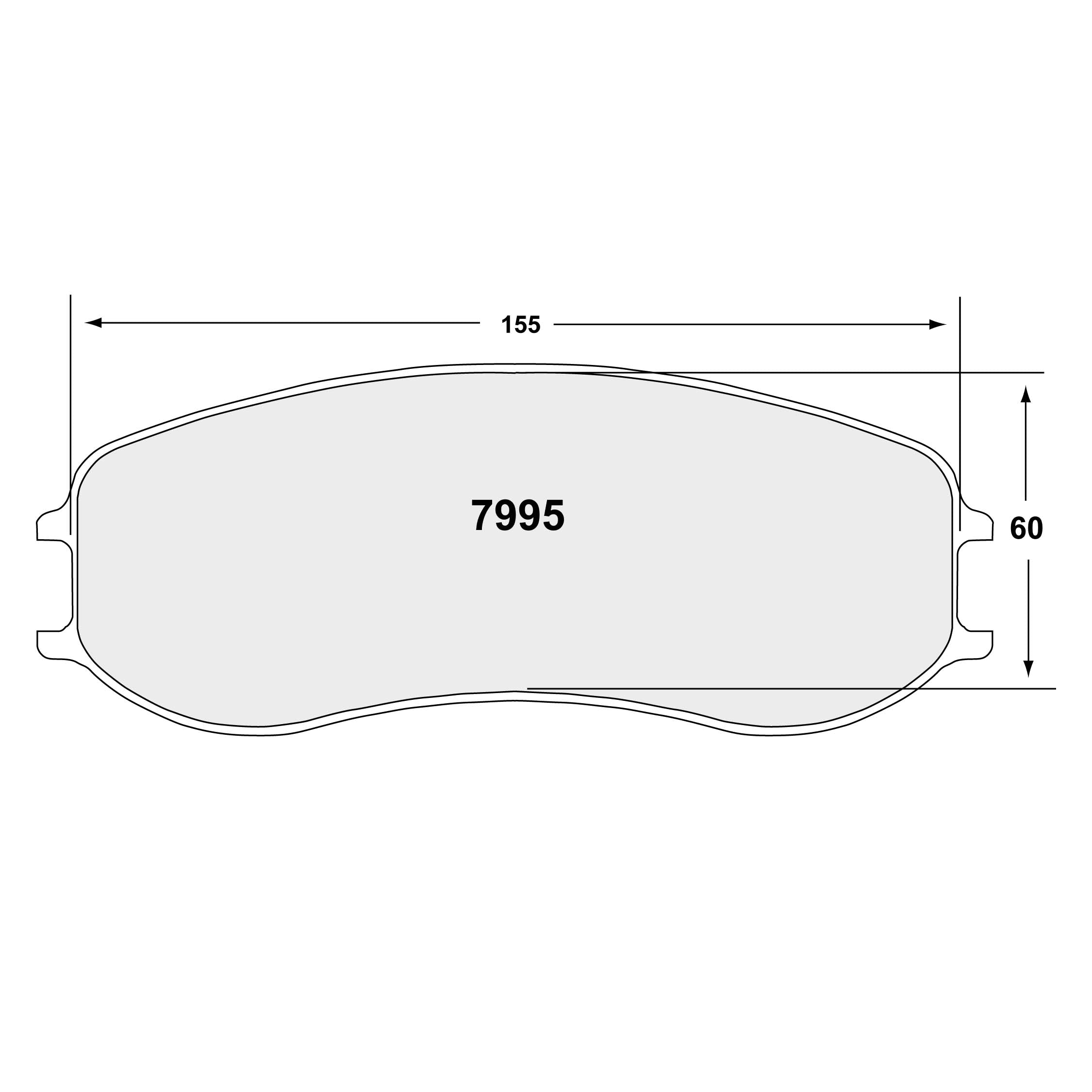 PFC ZR95 Porsche brake pad technical drawing showing pad shape and dimensions