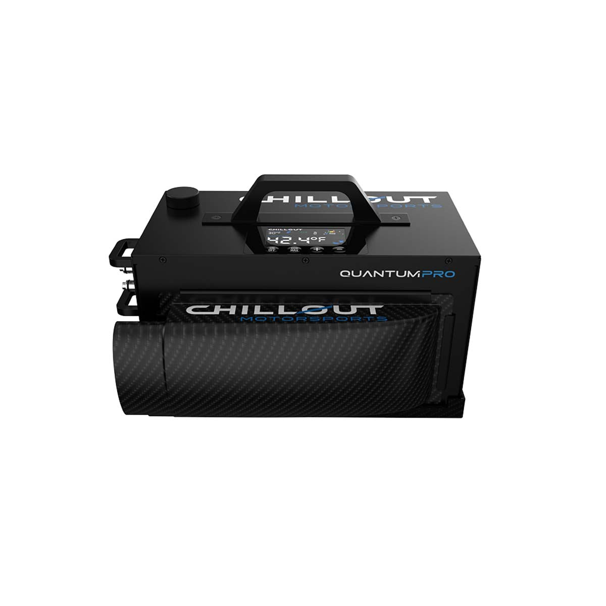 Chillout Systems 3-inch 90-degree ultra slimline carbon fiber plenum installed on Quantum cooling system
