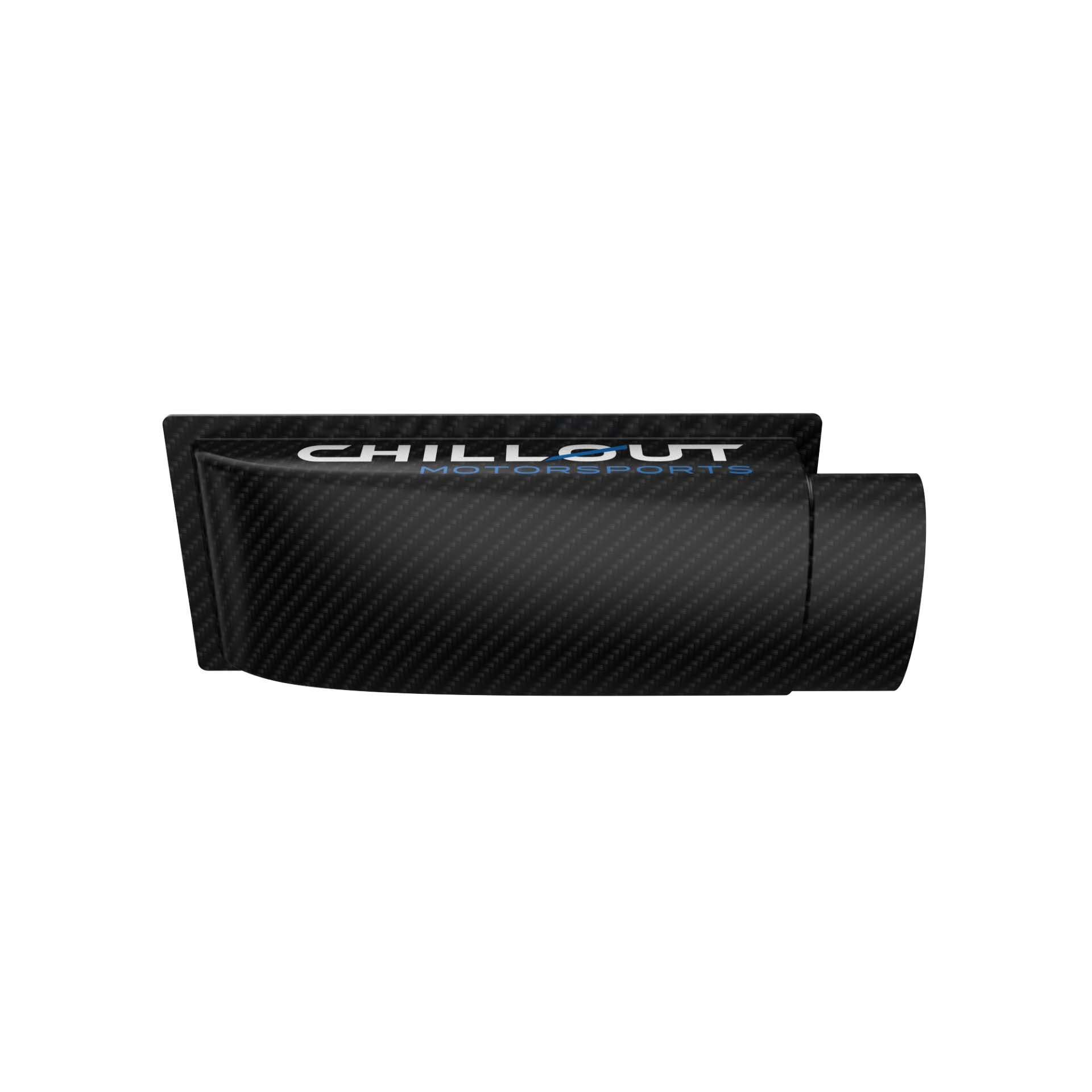 Top angled view of Chillout Systems 3-inch 90-degree ultra slimline carbon fiber intake plenum